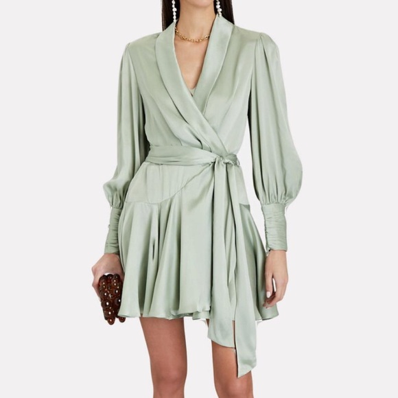 Zimmermann Dresses & Skirts - Zimmermann Silk Sage Green Long Sleeves Wrap Mini Dress